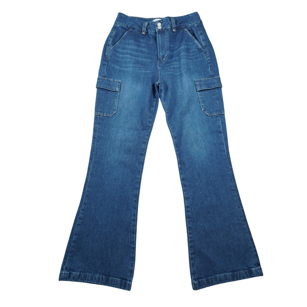 PAIGE Women's 29 Medium Wash High Rise Cargo Flare Jeans Blue Denim Utility